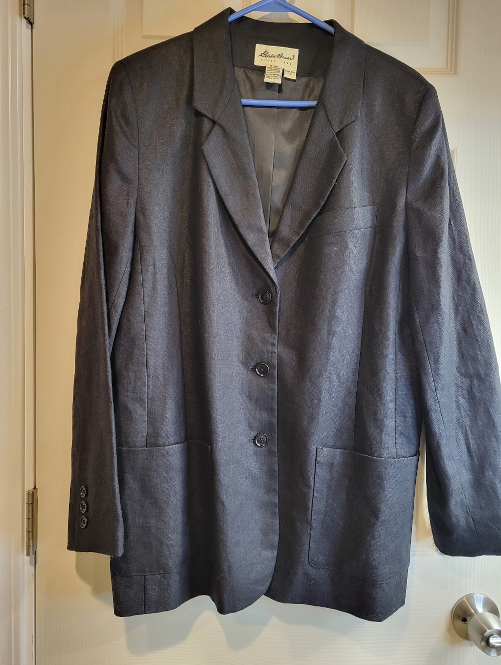 Vintage Eddie Bauer Black 100% Linen Blazer Women's Size 12 Made in Hong Kong